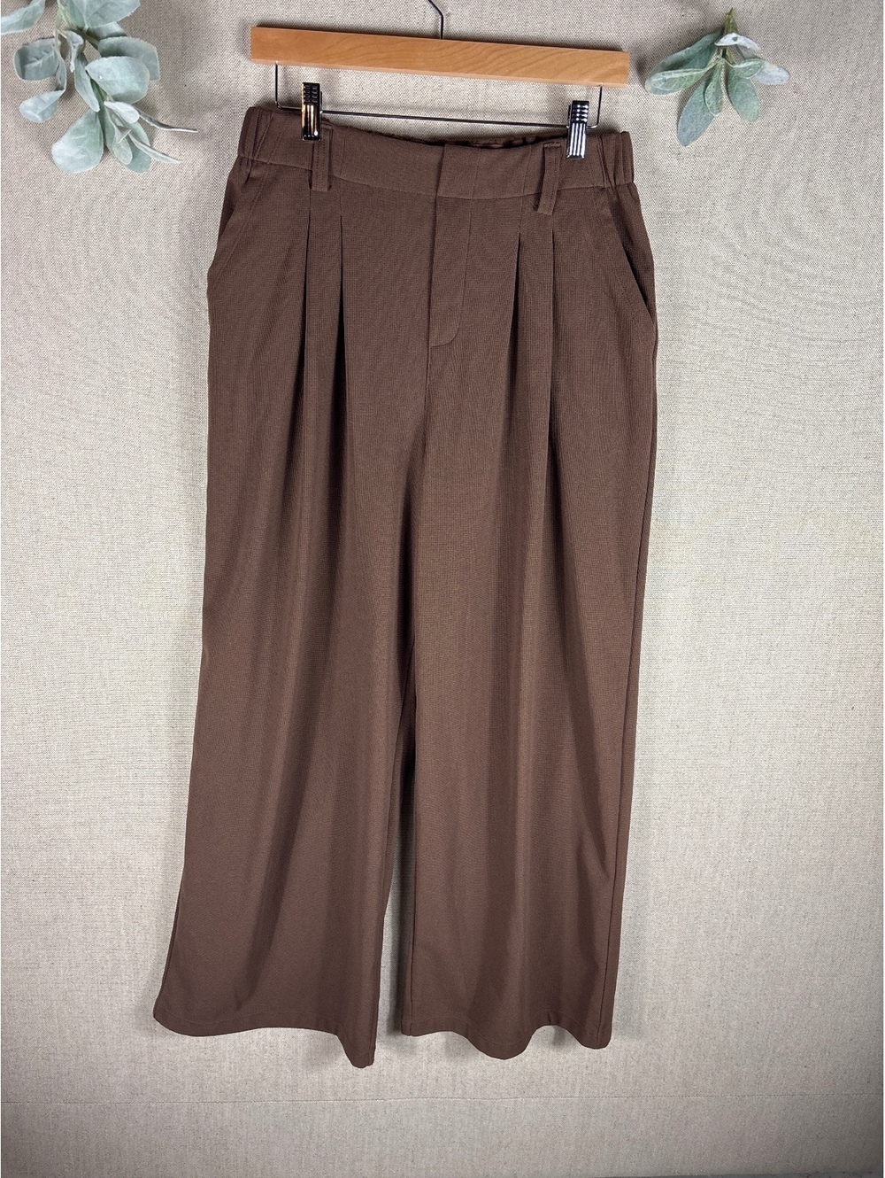 Halara > Brown Wide Leg High Rise Pull On Pleated Trouser Pants Large